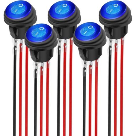 Interrupteur à Bascule Rond Etanche 12-24V 15A avec Eclairage LED Bleu on/Off 3 Broches 2 Positions 12V pour Voiture Marine, Camping-Car, Camion (Lot de 5 Bleu) (1/4)
