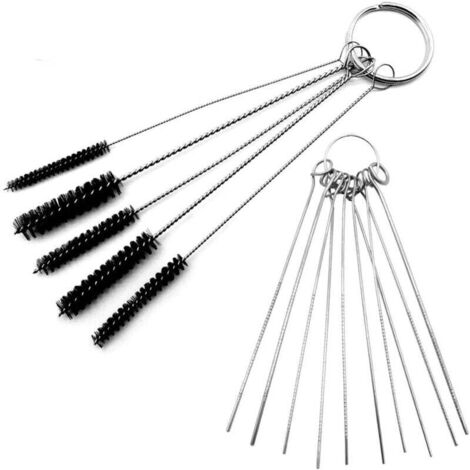 Carbone Dirt Cleaner Outils De Nettoyage Kits, 10 Aiguilles De Nettoyage + 5 Brosses De Tube en Nylon pour Auto Moto ATV Cyclomoteur Soudeur Power Sport Carb Chainsa (1/4)