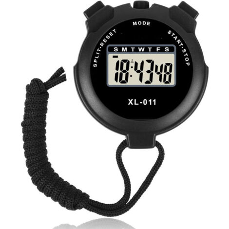 Chronomètre Électronique Étanche, Multifonction Chronomètre de Sport, Montre Numérique d'Arbitre par Intervalles ABS Extérieure avec Lanière (Noir) (1/4)