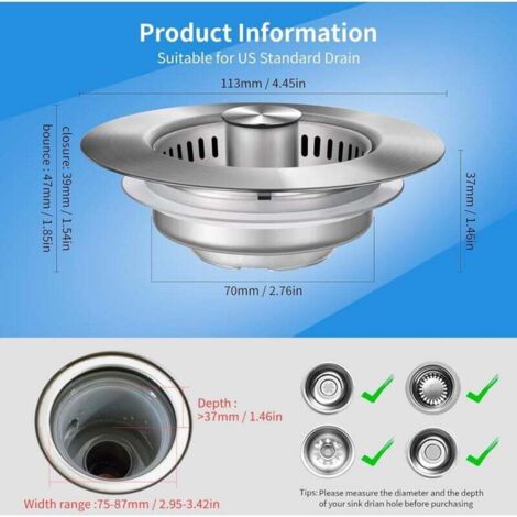 Filtre D'évier En Acier Inoxydable 304 - 11,5 Cm - Anti-colmatage Pour évier De Cuisine, Protection Canalisation