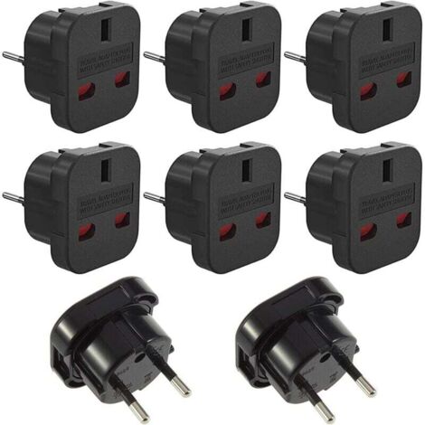 8Pcs Prise Anglaise Adaptateur Francais/Europe, Adaptateur Voyage Prise UK vers EU, Adaptateur Prise UK 3 Broches vers Europe/Francais 2 Broches, Voyage Accessoires (1/4)