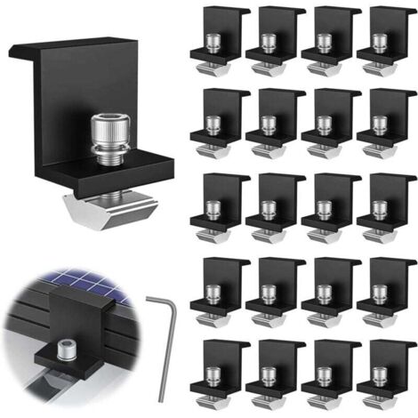 30 Pièces Supports de Panneau Solaire, 30 mm Fixation Panneau Solaire, Kit Panneau Solaire, pour Rail de Montage Photovoltaïque, avec Clé Hexagonale, pour Toiture, Mural (1/4)