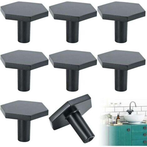 10Pcs 36 26 mm Noir Portes de Meuble Cuisine Tiroir, Boutons de pour Placards Hexagone en Alliage de Zinc, Boutons de Meubles pour Placards de Cuisine (1/4)