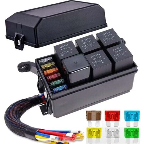 Bote Relais 12V et Fusible avec 5pcs Relais 5-Pin 40A et 1pc Relais, Botier Relais Fusible Universel étanche pour Voiture Camion Automobile Bateau (1/4)