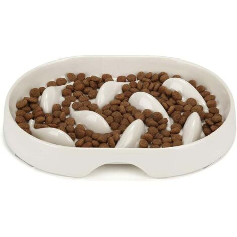 Gamelle Anti Glouton Chat et Petit Chien, Bol pour Alimentation Lente avec Base Antidérapante, Ovale (1/4)
