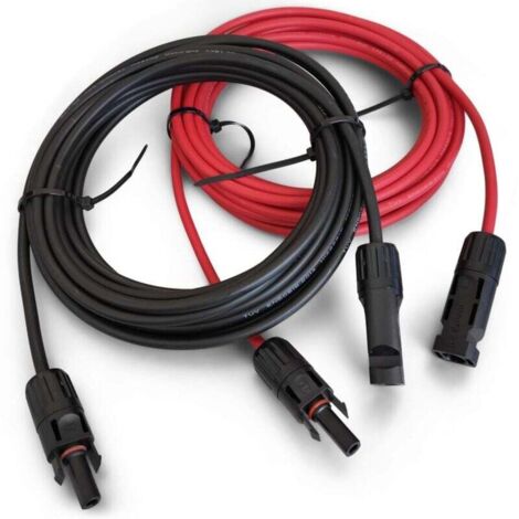 4mm2 / 12AWG Câble d'extension pour Panneau Solaire avec Connecteurs Femelle et Mâle (3m Rouge + 3m Noir)