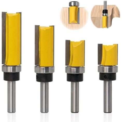 Lot de 4 Fraise à Copier Bois Tige de 8 mm, Fraises à Rainurer pour Défonceuse, Fraise Droite de Copiage, Outil de Coupe Professionnel pour Routeur (4) (1/4)