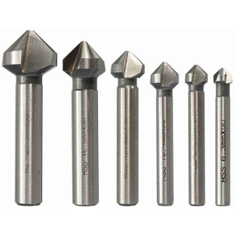 Trywise Jeu de 6 fraises à chanfreiner, fraises à chanfreiner HSS à 90°, fraises à chanfreiner cylindriques, outils à visser pour le bricolage, bois, métal, PVC, 6 3/8, 3/10, 4/12, 4/16,5/20,5 mm (1/4)