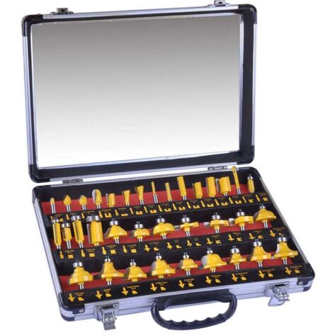 Trywise Jeu de 35 fraises à défoncer, tige de 6,35 mm, pour le travail du bois, pour le bricolage, avec étui de transport en aluminium de qualité supérieure. (1/4)