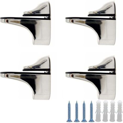 Ineasicer Supports de Fixation RéGlables Pince De Support De Verre Clamp - 4 Pcs Alliage de Zinc Miroir Salle Bain Fixations Clip pour étagère en bois/verre de 3 à 20 mm d'épaisseur (1/4)
