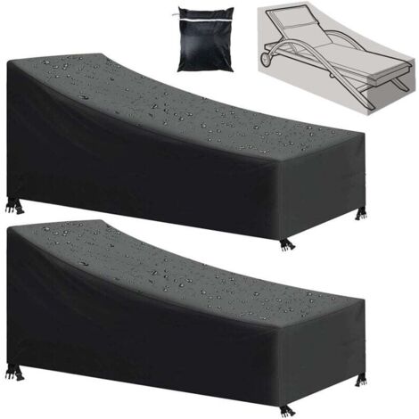 Housse de chaise longue de jardin 2 pièces, imperméable, coupe-vent, résistante aux UV, tissu Oxford 210D, noir (210x75x80/40 cm) (1/4)