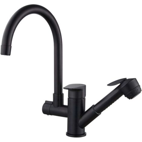 Robinet Cuisine Avec Pistolet à Peinture Extractible Pivotant à 360° Mitigeur Cuisine Noir Mitigeur Evier Cuisine Robinets d’Eau Chaude Et Froide (1/4)