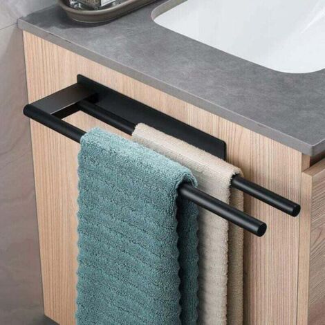 Porte-Serviettes de Salle de Bain sans Perçage en Acier Inoxydable 304 Double Porte Serviette Adhésif à Deux Bras Support Mural (1/4)
