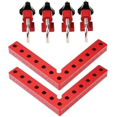 Carrés de positionnement à 90 degrés 16 cm × 16 cm, équerres à angle droit avec 2 pinces, pince d'angle de type L en alliage d'aluminium pour menuiserie Outil de serrage pour cadres photos, boîtes