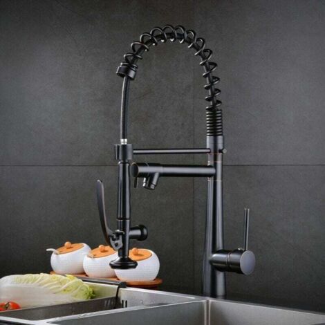 Ineasicer Noir Robinet Cuisine avec Douchette Extractible 2 Fonctions Bec pivotant à 360° Robinetterie à Ressort en Laiton Mitigeur évier (1/4)