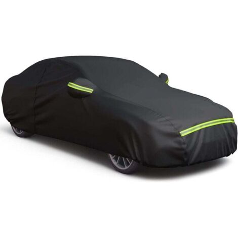 Housse de voiture avec fermeture éclair côté droit, protection UV, imperméable, coupe-vent, anti-poussière, anti-rayures, XL – (490-185-150), noir (1/4)