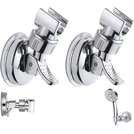 2pcs Support de pomme de douche réglable amovible support mural de douche ventouse support de tête de douche réutilisable sans perceuse étanche pour Salle de Bain Hôtel Carrelage en Verre Métal (1/4)