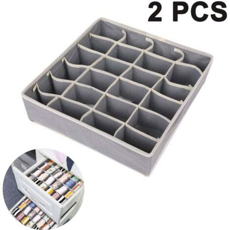 Lot de 2 boîtes de rangement pour sous-vêtements et autres petits accessoires, séparateurs de tiroirs pliables à 24 cellules pour le rangement de chaussettes, écharpes, soutiens-gorge, gris (1/4)