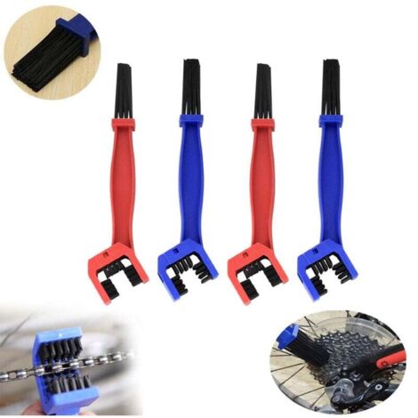 4 Pièces Brosse Chaine Moto, Brosse Nettoyer Velo,Brosse Chaine Moto Kit de Brosses de Nettoyage, Vélo de Montagne et Brosse de Nettoyage pour Chaîne pour Scooter, Vélo, Graisse Chaine Moto(Rouge, Ble (1/4)
