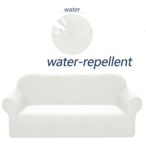 Housse de canapé stretch, imperméable et résistante aux éraflures pour canapé 2 place Motif élégant Avec rouleaux de mousse antidérapante (canapé 2place,blanc pur)-145-185cm (1/4)