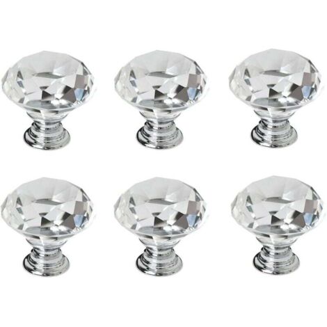 6 poignées en cristal,poignées de porte d'armoire à tiroir en cristal de diamant de 30 mm,poignées de porte en verre de cuisine,armoires de rangement et coiffeuses pour cuisines à domicile et bureaux (1/3)