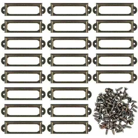 Lot de 50 supports d'étiquettes en métal pour meubles, tiroirs, armoires, cartes, plaques nominatives, cadres avec vis pour bureau, bibliothèque, bibliothèque, étagères Bronze (60 x 17 mm) (1/4)