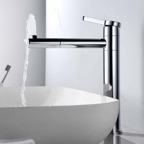 Ineasicer Robinet pour Lavabo, Robinet Mitigeur Lavabo Haut de Salle de Bains avec Bec Haut 229 mm et Rotatif à 360°, Mitigeur avec Raccordement Eau Froide/Chaud 50 cm, Laiton chromé, Argent (1/4)