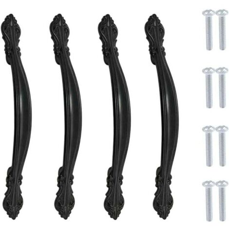 Ineasicer 4 pièces Poignee de Meuble Vintage Poignet de Porte Cuisine Meuble de Alliage Poignées de Placard Noir Poignée en arc D'armoire,pour Commodes Salles de Bains,Entraxe de trous 128mm (1/4)