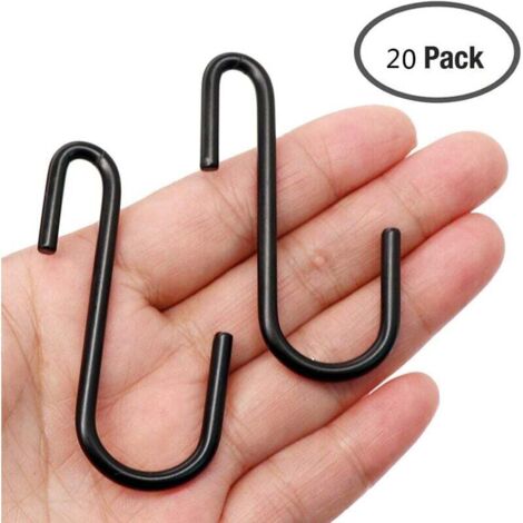 Lot de 20 crochets robustes en forme de S noirs pour cuisine, salle de bain, chambre et bureau pot, serviettes, vtements, sacs, plantes (1/4)