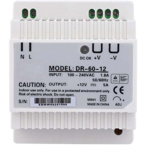 Alimentation Pour Rail Din 1 Pièces Dr-60-12 Sortie Unique Rail Din Alimentation Transformateur De Tension Affichage Led 60w Convient à l'Éclairage Led Au Contrôle Industriel (1/4)