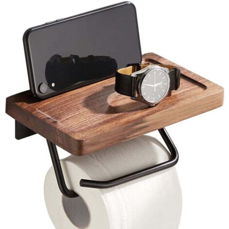 Support Mural Papier Toilette Cyrank Avec Étagère - Porte Rouleau Bois Cerf Orange, Étanché Et Mignon