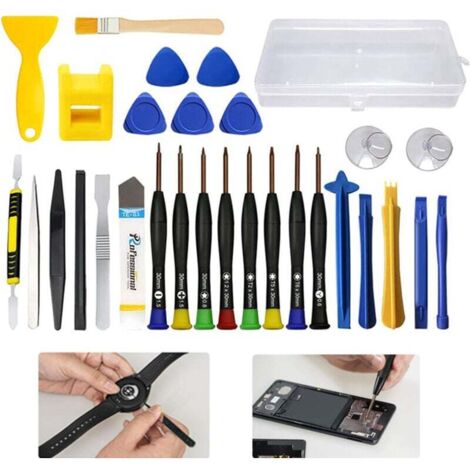 30pcs Kit d'outils de réparation de téléphone, Professionnel Jeu de Tournevis de Précision, avec 8 Tournevis de précision magnétiques et Levier d'ouverture, adapté pour Smartphones, Tablettes, Montre, (1/4)