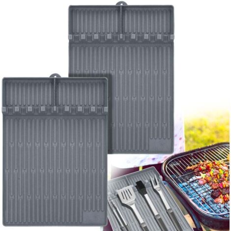 Trywise 2 Pièces Tapis de Cuisson Barbecue 40 30 cm, Ustensiles Barbecue Compatible avec Grille à Gaz, Tapis de Spatule en Silicone Tapis d’Etagère Latérale pour BBQ Grills Comptoirs (Gris - Mince)