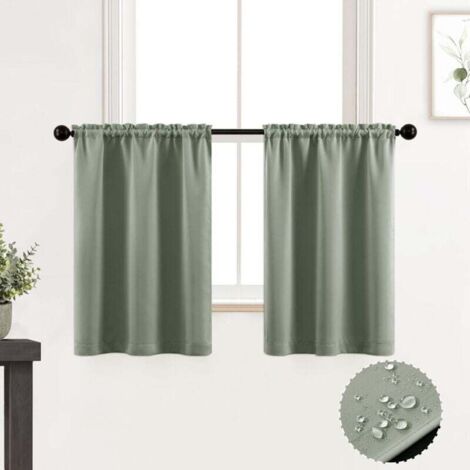 Cantonnière de cuisine imperméable avec couvre-tringle de 92 cm pour petites portes d'entrée et fenêtres, lot de 2 - Vert (1/4)