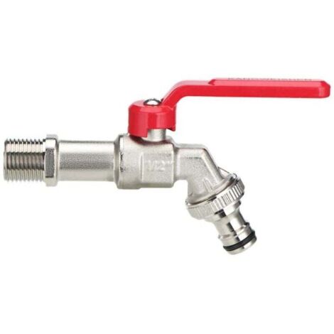 Robinet à bille - Poignée plate - Raccord mâle 1/2" - Raccord 3/4", rouge, pour machine à laver extérieure, résistant au gel (1/4)