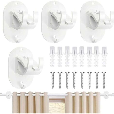 Lot de 4 supports de tringle à rideaux auto-adhésifs, crochets de rideau en ABS, sans perçage, adaptés à la salle de bain (blanc) (1/4)