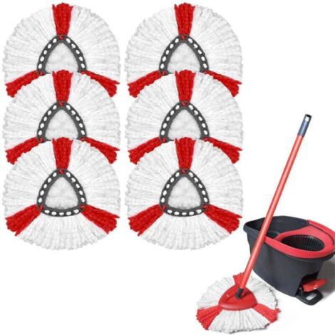 Compatible avec le système de torsion simple Easywring, pack de remplacement de tête de balai O-Ceda (pack de 6, rouge et blanc) (1/4)