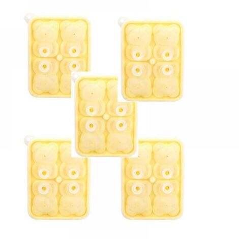 Lot de 5 moules à glaçons en silicone en forme d'ours, bacs à glaçons, outils de fabrication de glace, jaune (1/4)