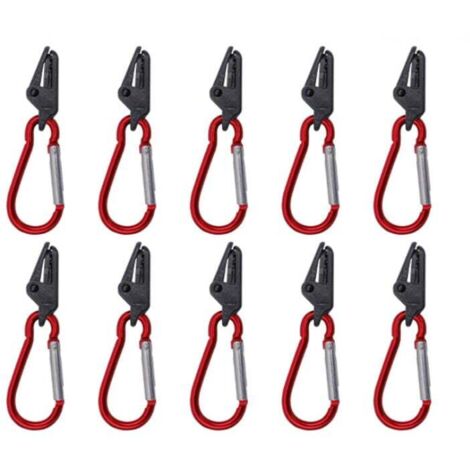 Clip pour voile d'ombrage, clip pour bâche, 10 pinces crocodiles noires, 10 mousquetons rouges (1/4)