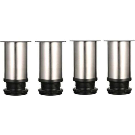 Quatre pieds réglables, 8 cm de haut, pieds de meuble/table/meuble épais, en acier inoxydable brossé, plage de réglage en hauteur de 0 à 15 mm, équipés de vis en acier inoxydable. (1/4)