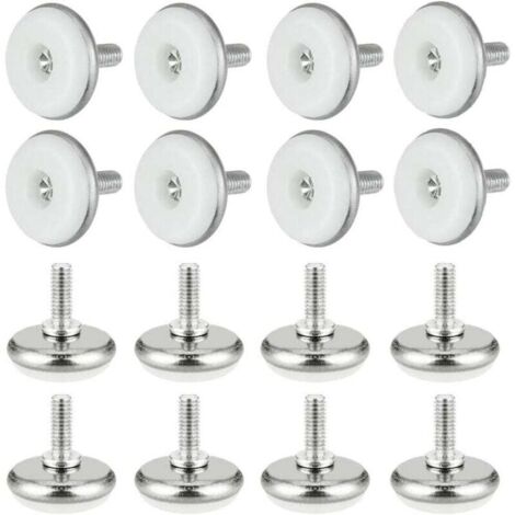 30 pieds de vérin réglables blancs, en plastique et métal, avec écrous, M61530mm, adaptés aux meubles, tables, bureaux, armoires, chaises, etc. (1/4)