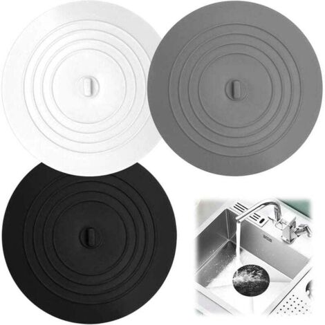 Bouchon de vidange en silicone, 3 pièces, bouchon de baignoire universel de 15 cm, bouchon de lavabo de salle de bain (noir/blanc/gris) (1/4)