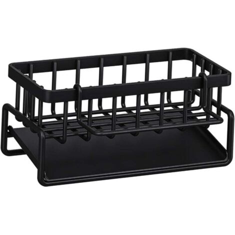 Égouttoir, support de rangement pour évier de cuisine, porte-éponge avec porte-serviettes, adapté à la cuisine, à la salle de bain (noir) (1/4)