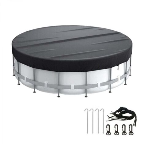 Couverture de piscine ronde, étanche à l'eau et à la poussière, avec accessoires de fixation, avec cordon de serrage, diamètre 6FT (noir) (1/4)