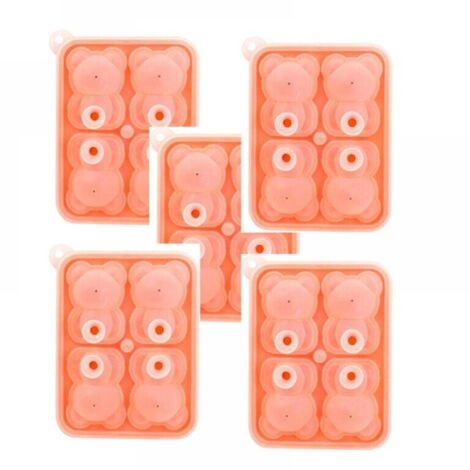 Lot de 5 moules à glaçons en silicone en forme d'ours, bacs à glaçons, outils de fabrication de glace, rose (1/4)