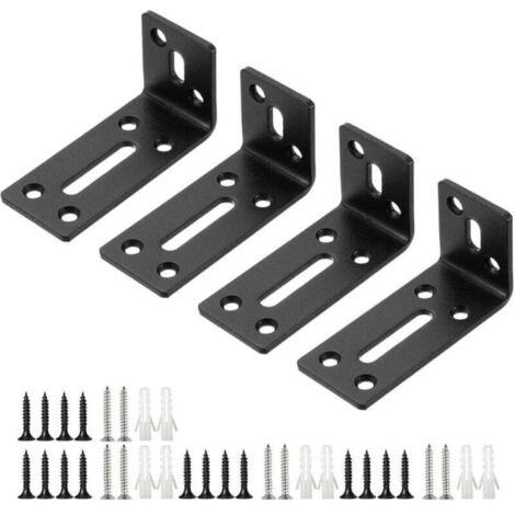 Équerre d'angle en L - Équerre à angle droit avec vis - Pour fixation de meubles et d'étagères - Noir - 40 x 80 x 35 mm - 4 pièces (1/4)