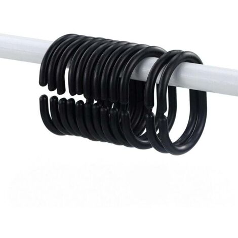 Anneaux de rideau de douche en forme de C pour rideaux de douche et rideaux de fenêtre, 12 pièces (noir) (1/4)