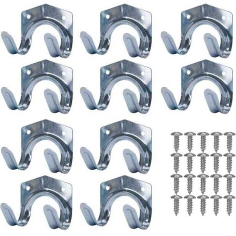 Crochets de rangement, double U, support à outils en tôle d'acier, support mural pour outils de jardin (lot de 10) (1/4)