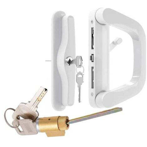 Set de poignée pour porte coulissante de patio - Verrou de sécurité pour porte en verre - Fourni avec clés. (1/4)