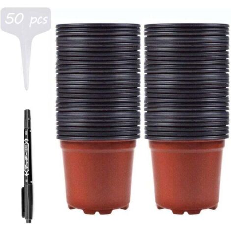 Lot de 100 Pots de Pépinière en Plastique 10cm 50 étiquettes de Plantes, Petits Pots de Fleurs en Plastique pour Plantes, Fleurs, Légumes H155 (1/4)